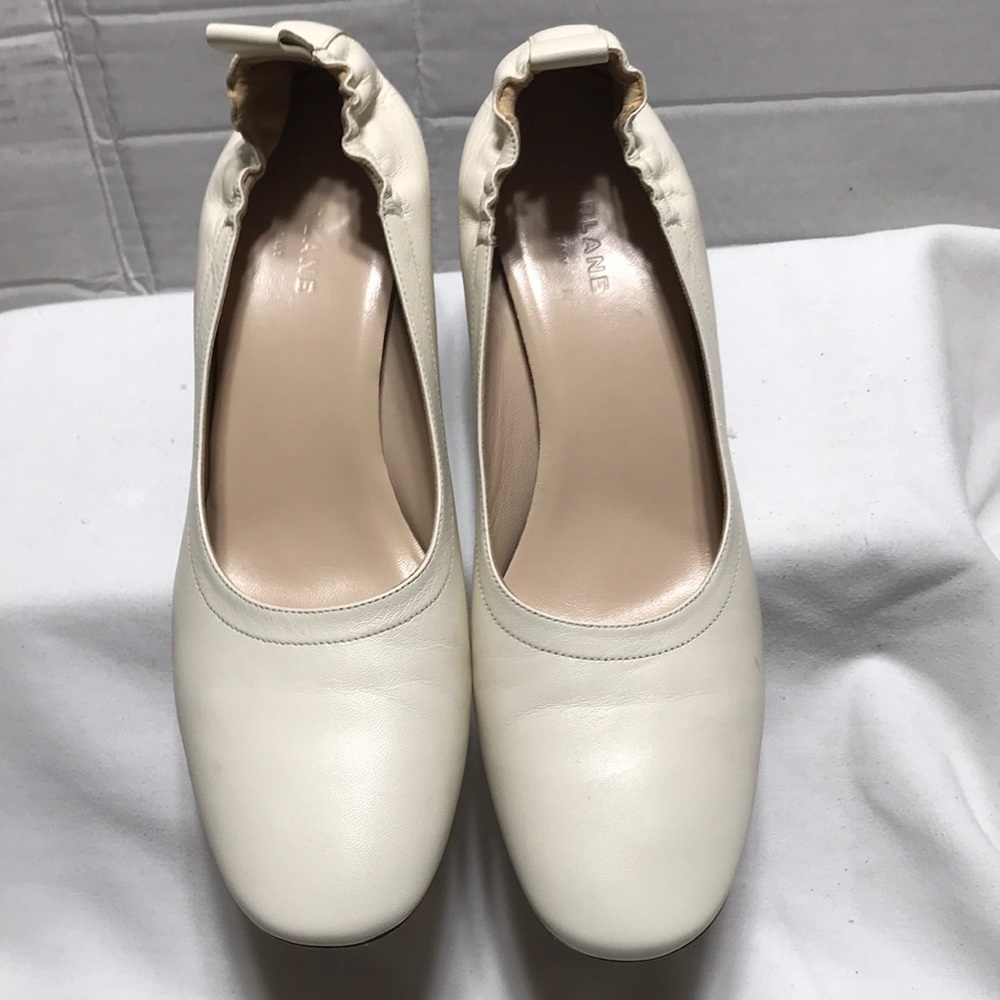 Everlane Cream Leather Block Heel Pumps